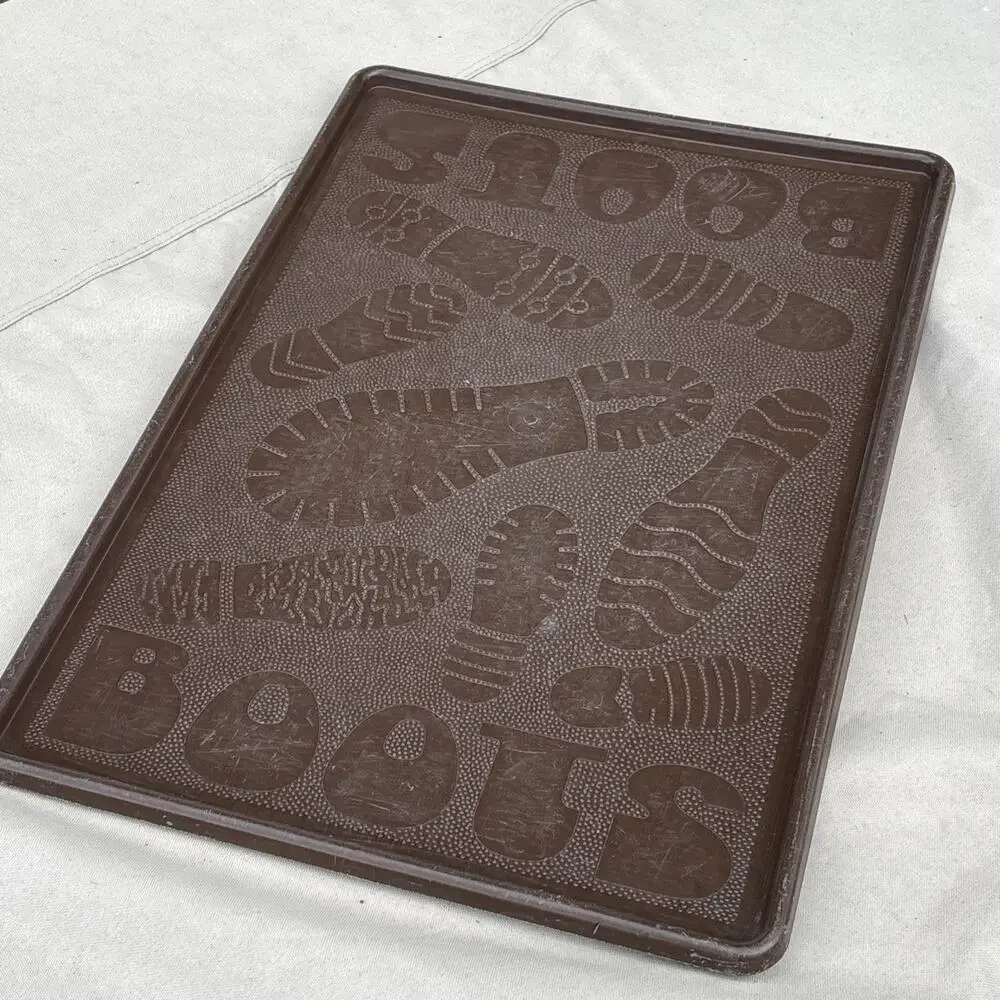 vintage sterilite Brown Plastic Boot Shoe Sneaker Embossed Floor Mat 80s 90s
